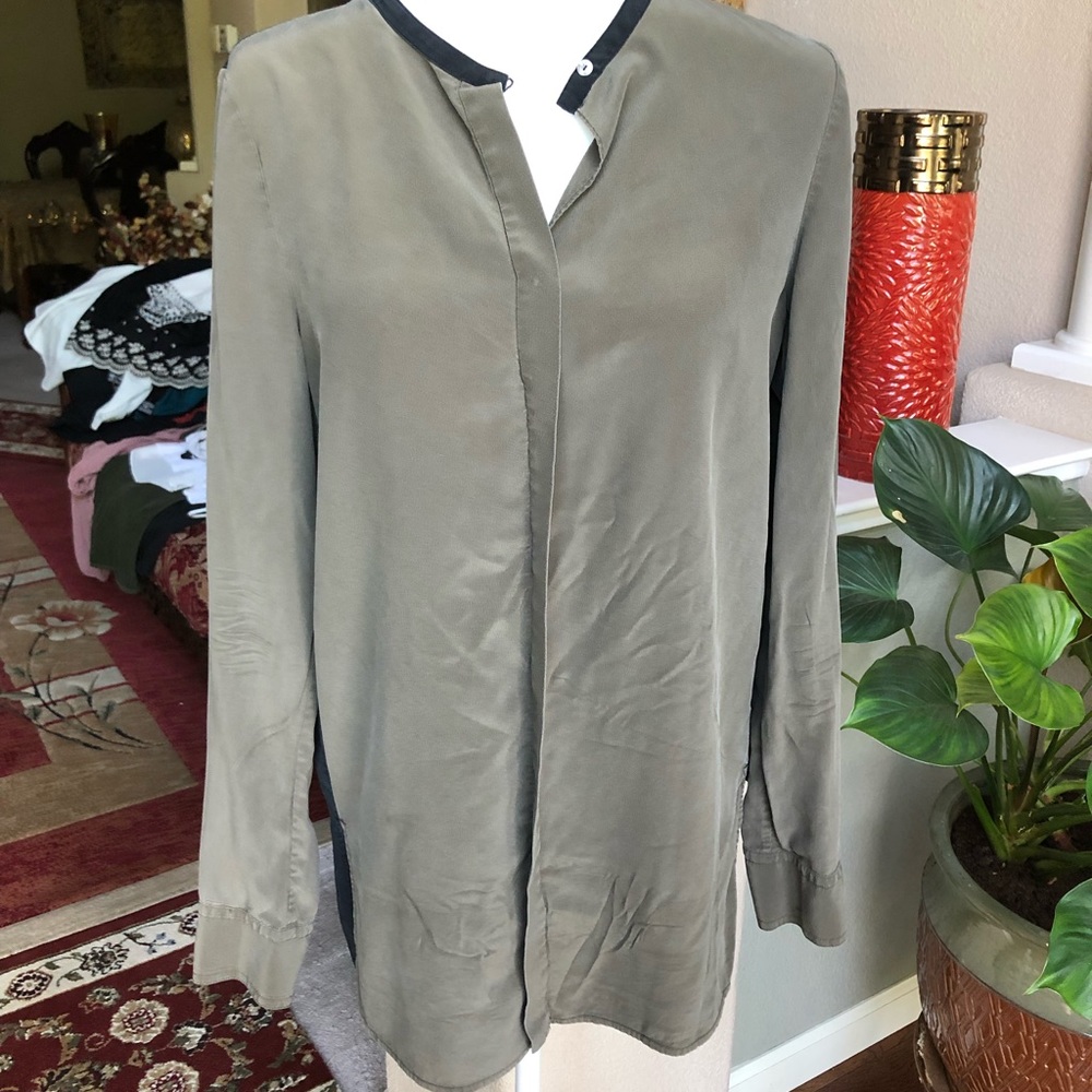 Olive green and black business blouse